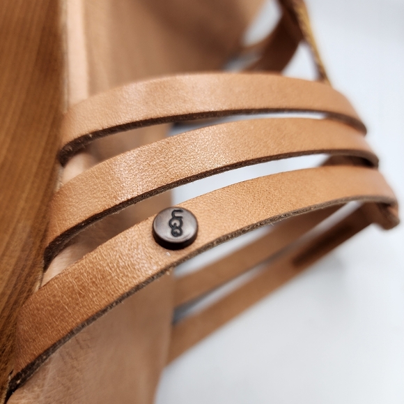 UGG W Mattie Sandals Leather Size 10 NIB New Tan Strappy 3" Wedge Heel Platform - Picture 8 of 12